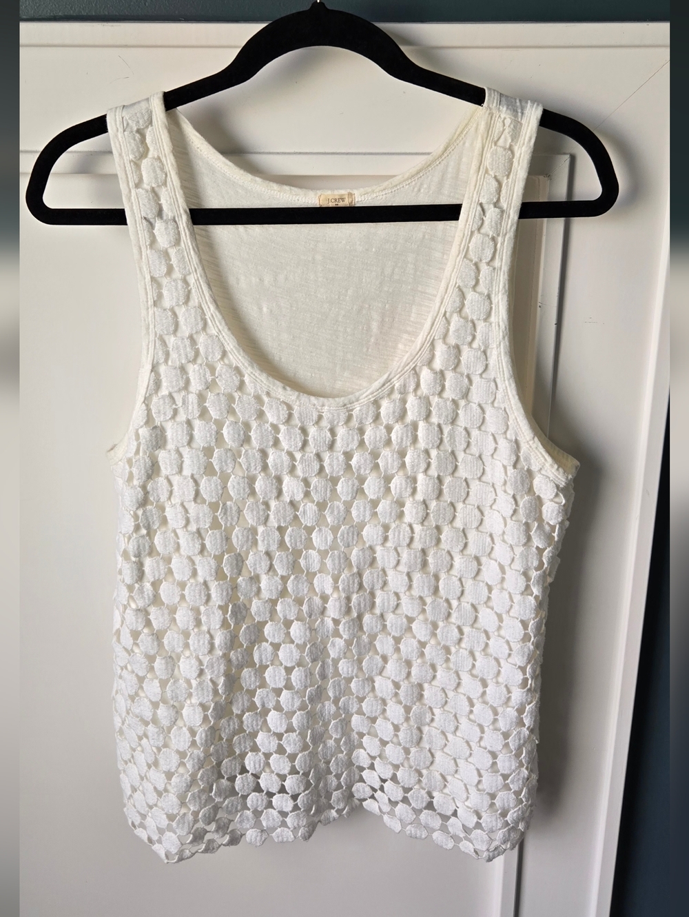 J. Crew Factory Women's White Textured Polka Dot Crochet Tank Top #13